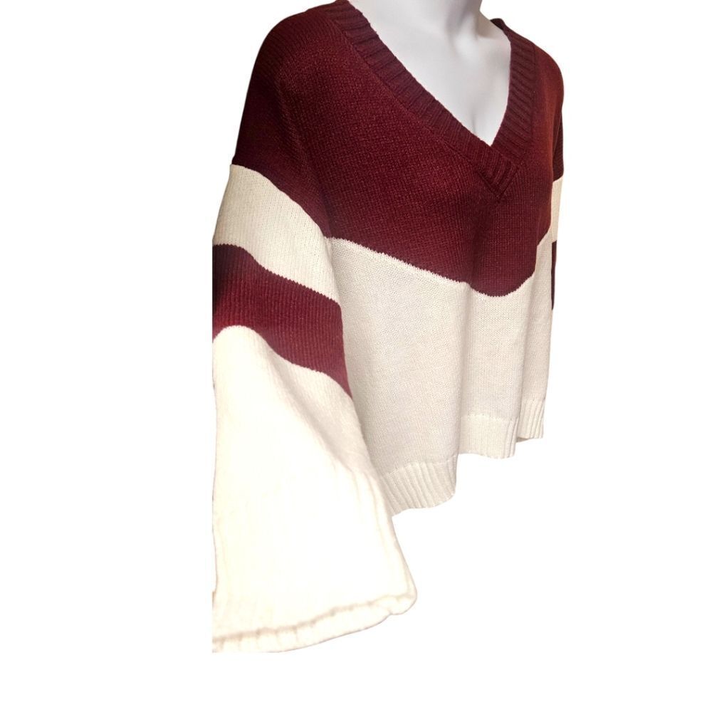 Plus Size Women's V- Neck LongSleeve Maroon & White Oversized Sweater 2X - Picture 5 of 11
